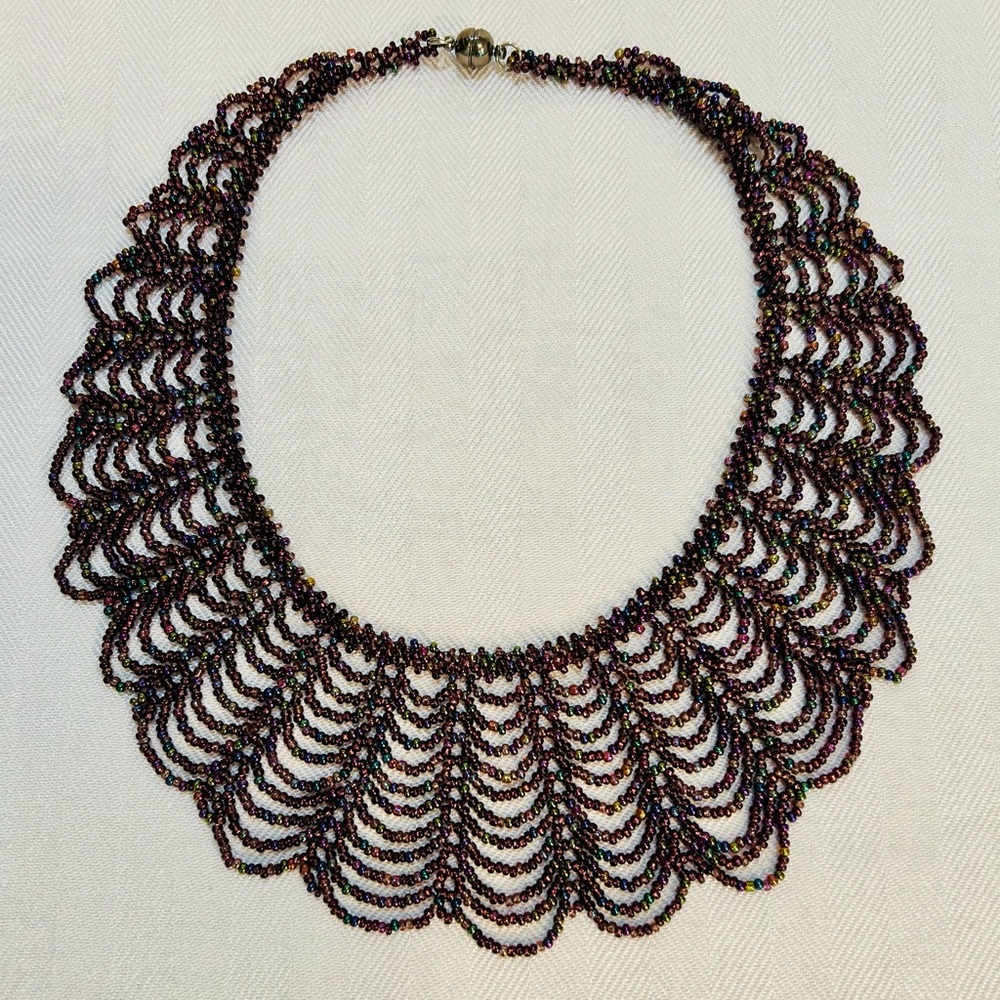 Vintage Iridescent Purple/Black Beaded Collar Necklace
